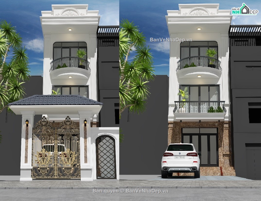 nhà phố 3 tầng,Bản vẽ nhà phố,nhà 3 phòng ngủ
