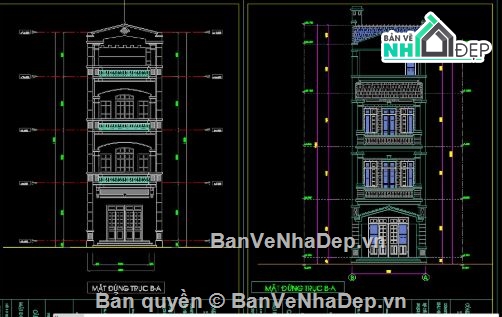 Nhà phố,Nhà phố 4 tầng,kiến trúc 4 tầng,nhà phố 4 tầng file cad