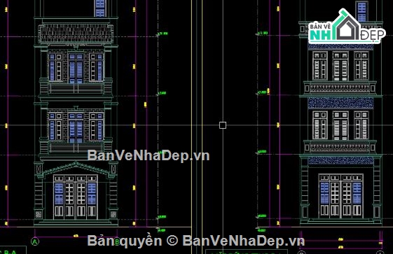 Nhà phố,Nhà phố 4 tầng,kiến trúc 4 tầng,nhà phố 4 tầng file cad