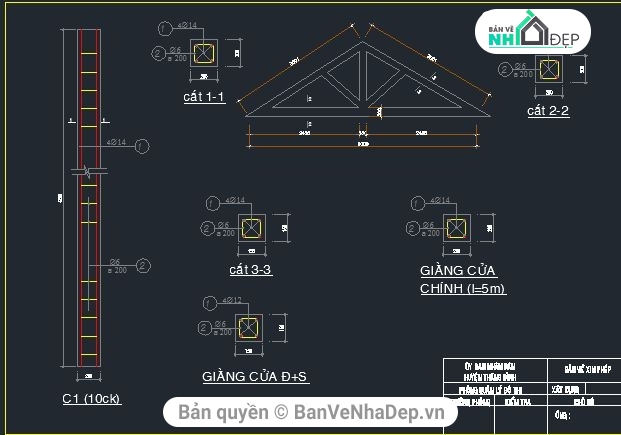 Bản vẽ nhà cấp 4,full bản vẽ nhà 1 tầng,nhà phố 1 tầng 9x13m,Thiết kế nhà 1 tầng,nhà cấp 4 9x13m