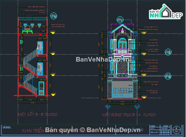 Bản vẽ nhà phố đẹp,Bản vẽ nhà phố 3 tầng đẹp,Bản vẽ nhà phố 3 tầng mái thái đẹp