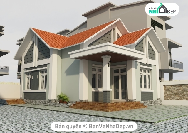 mẫu biệt thự phố 1 tầng,thiết kế nhà phố 1 tầng,file cad nhà phố 1 tầng,bản vẽ nhà 1 tầng