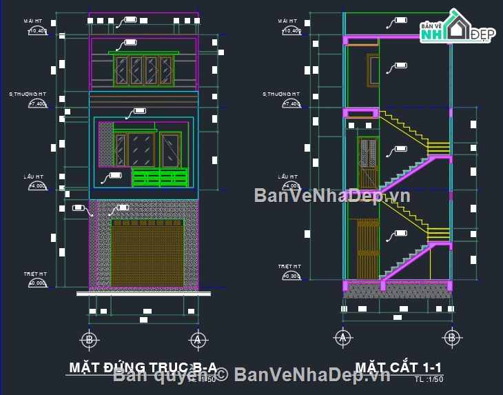 nhà phố 2 tầng,Bản vẽ nhà phố 4.5x15m,Bản vẽ nhà phố đẹp