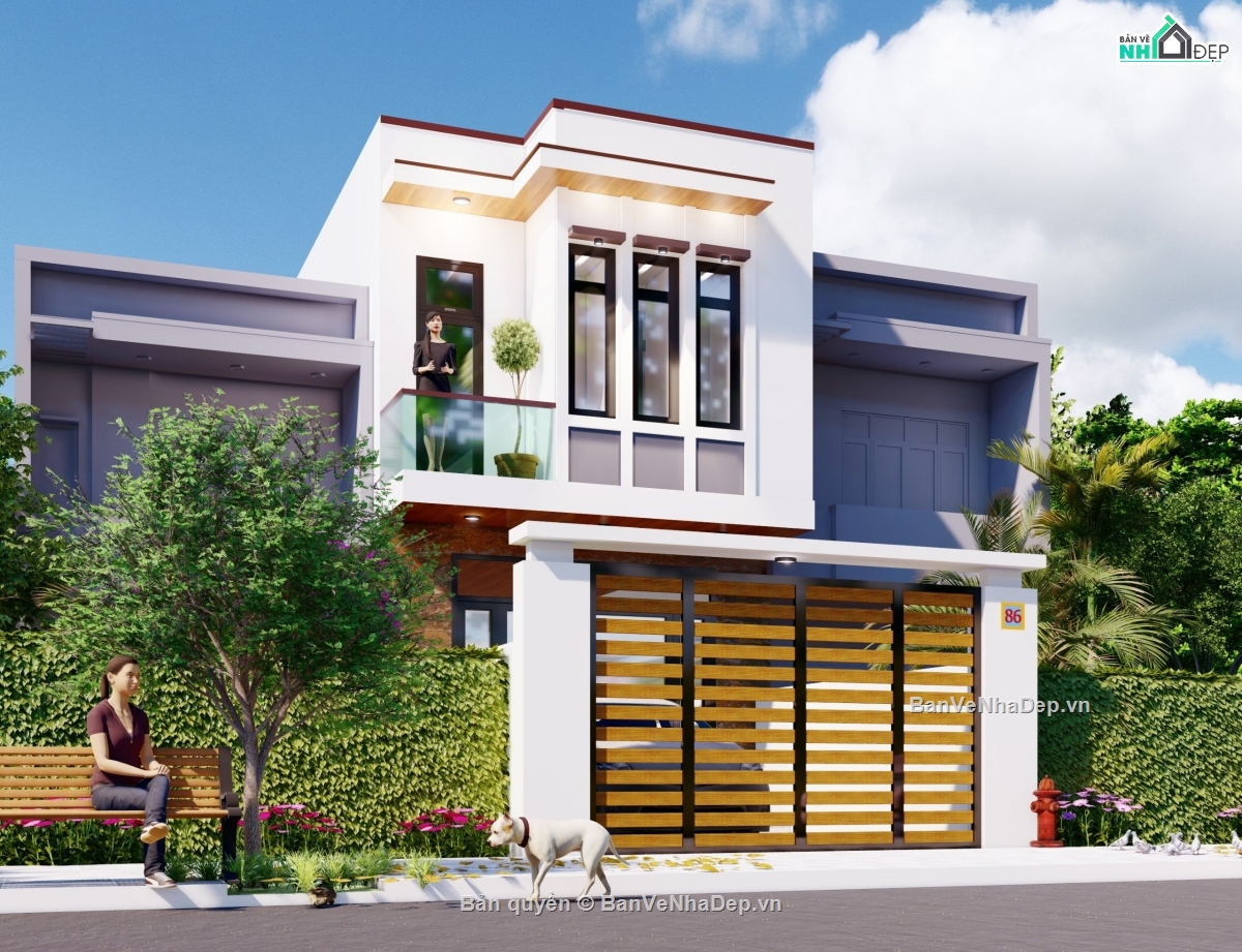 nhà phố 2 tầng,kiến trúc nhà phố 2 tầng,bản vẽ nhà phố 2 tầng,nhà phố hiện đại