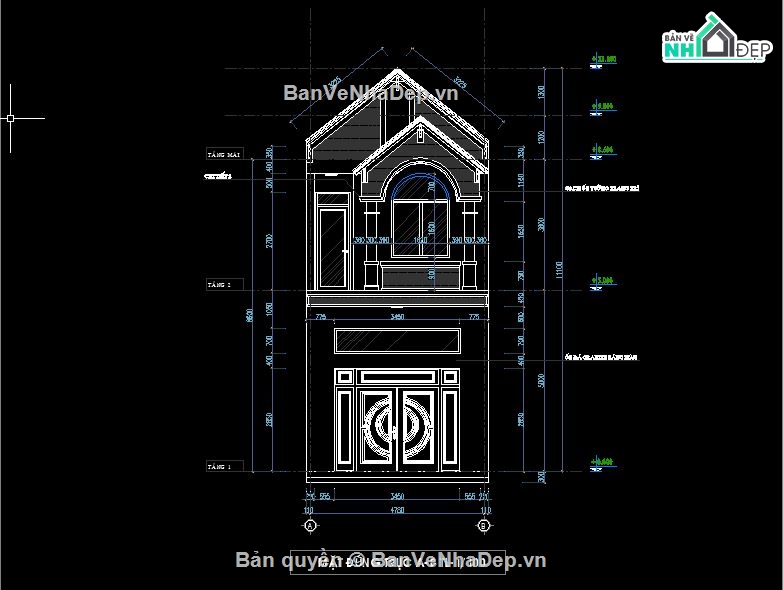 File CAD Biệt thự 2 tầng chi tiết kiến trúc