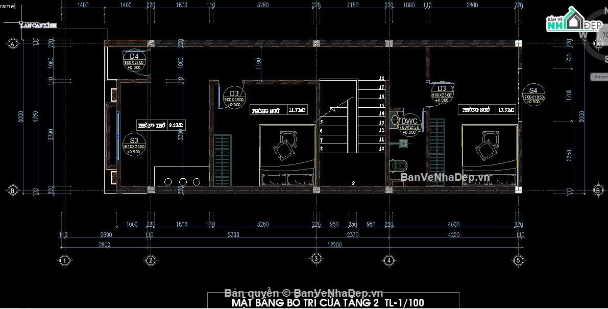 Bản vẽ CAD Nhà phố 3 tầng  2 tầng 1 tum 5x25m Full kiến trúc kết cấu  Điện nước