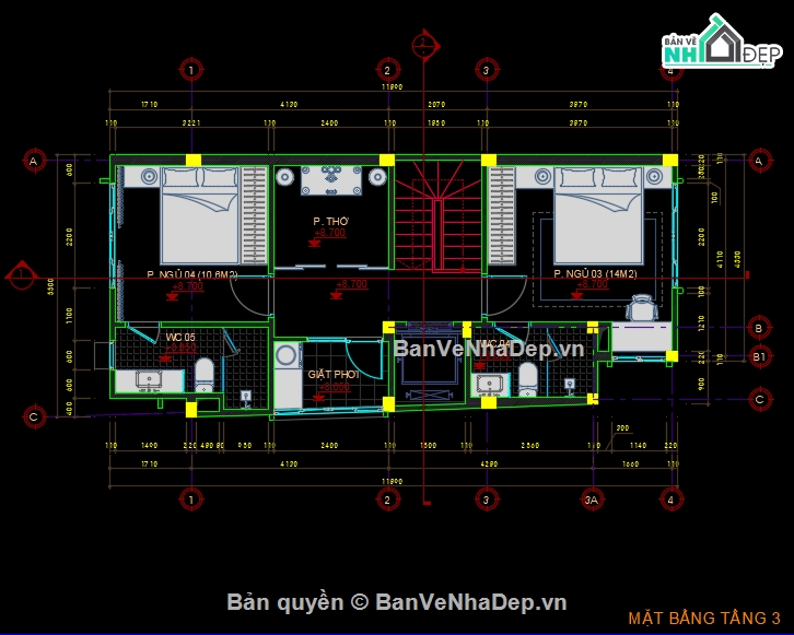 Bản vẽ nhà phố 3 tầng,bản vẽ nhà phố 3 tầng cad,nhà phố 3 tầng cad,nhà phố 3 tầng 1 tum