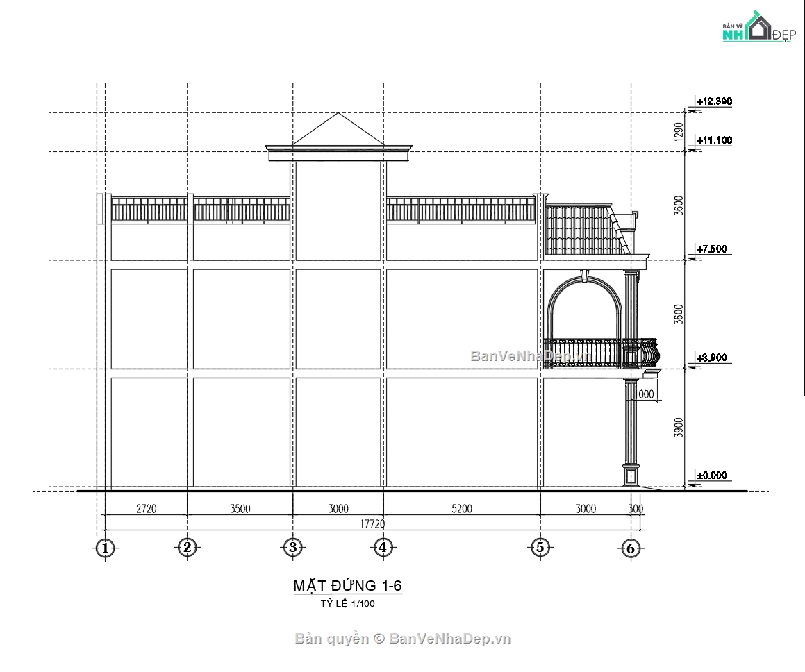 Bản vẽ nhà phố đẹp,Bản vẽ nhà phố tân cổ điển,Bản vẽ nhà phố 3 tầng tân cổ điển