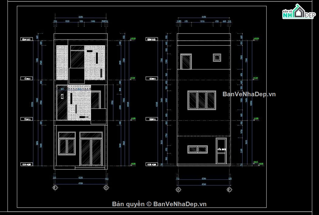 thiết kế nhà phố 3 tầng,hồ sơ nhà phố full,bản vẽ nhà phố 3 tầng,nhà phố 3 tầng file cad