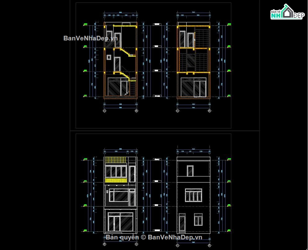 thiết kế nhà phố 3 tầng,hồ sơ nhà phố full,nhà phố 3 tầng file cad,bản vẽ nhà phố 3 tầng