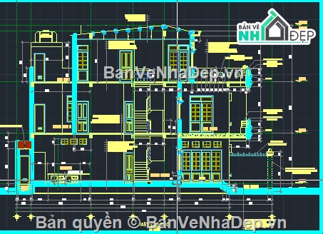 nhà phố 3 tầng,file cad nhà phố 3 tầng,cad nhà phố 3 tầng,bản vẽ nhà phố 3 tầng