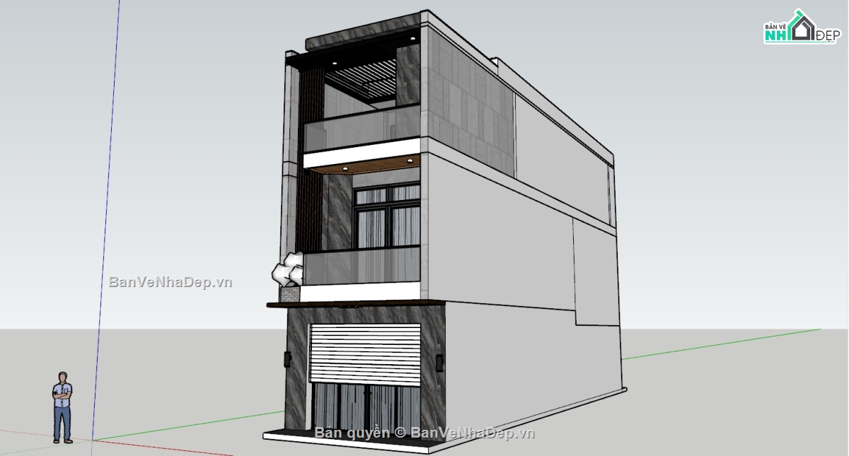 Bản vẽ  sketchup nhà phố,bản vẽ nhà phố 3 tầng,nhà phố 3 tầng,file cad nhà phố 3 tầng