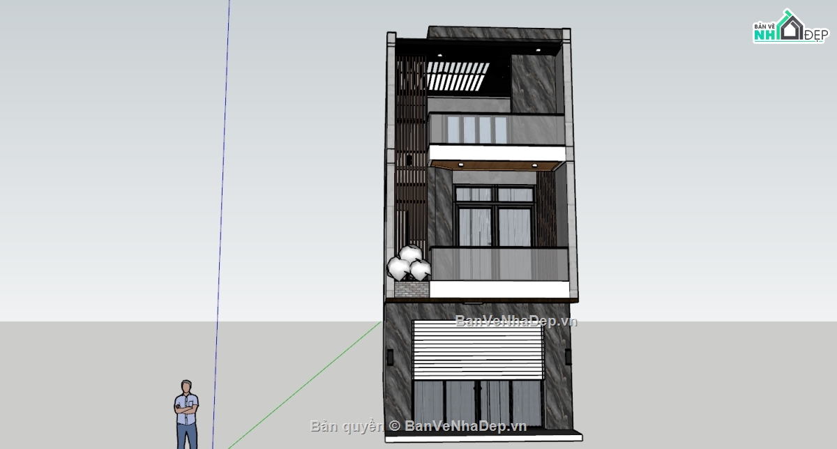 Bản vẽ  sketchup nhà phố,bản vẽ nhà phố 3 tầng,nhà phố 3 tầng,file cad nhà phố 3 tầng