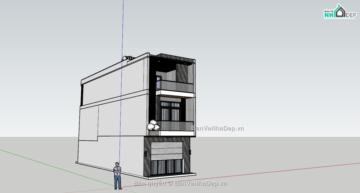 Bản vẽ  sketchup nhà phố,bản vẽ nhà phố 3 tầng,nhà phố 3 tầng,file cad nhà phố 3 tầng