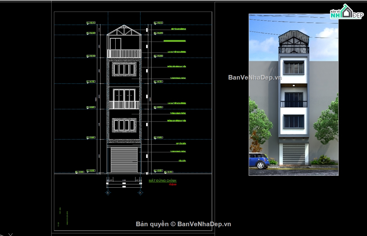 Bản vẽ nhà 4 tầng,nhà 4 tầng,Bản vẽ nhà phố 4 tầng,nhà phố 4 tầng 3.8x12.5m