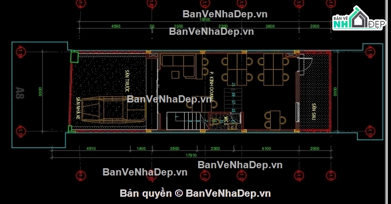 Bản vẽ nhà phố,điện nhà 4 tầng,Bản vẽ CAD nhà phố 4 tầng 5x16m ( kiến trúc,kết cấu,điện nước),kiến trúc 5 tầng