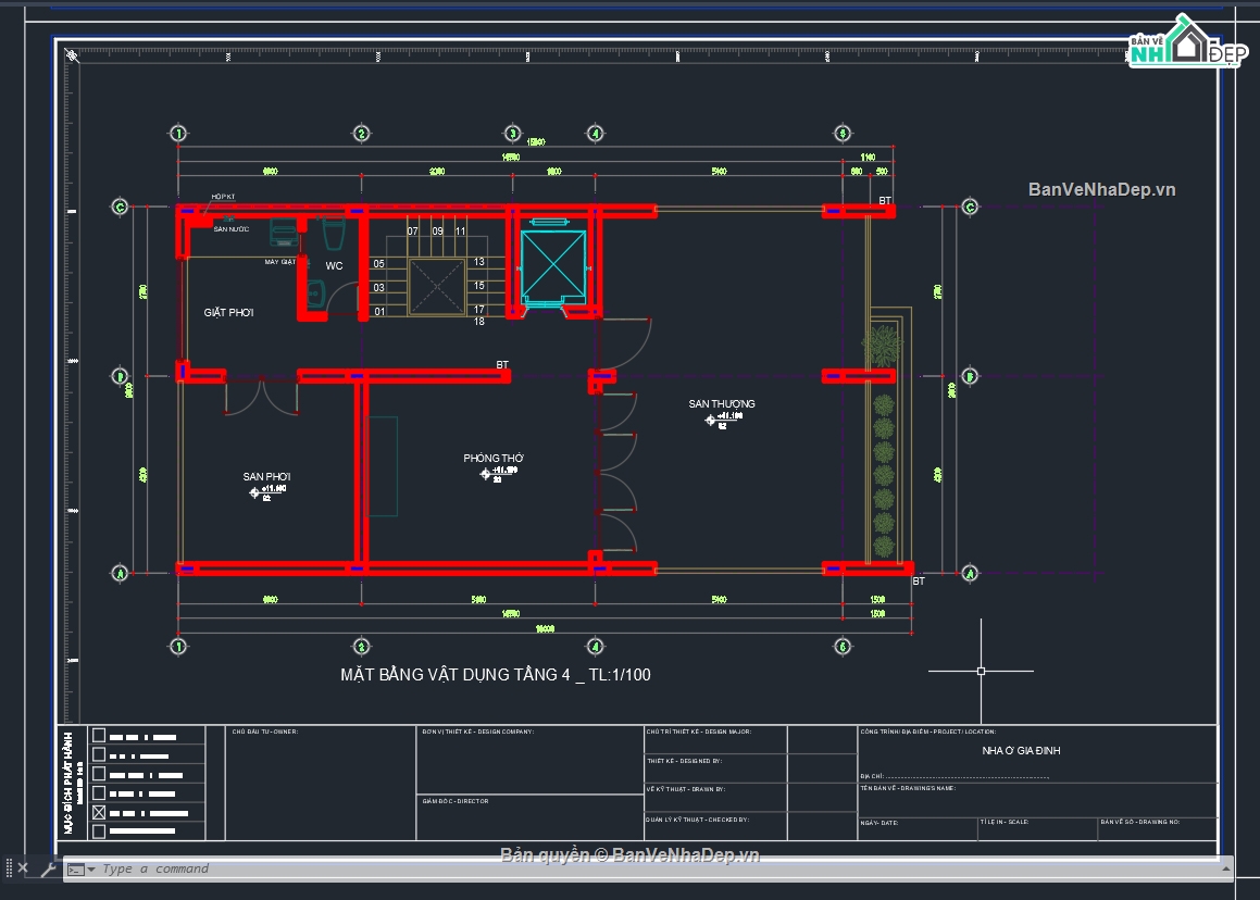 Bản vẽ nhà 4 tầng,Bản vẽ thi công,kết cấu kiến trúc