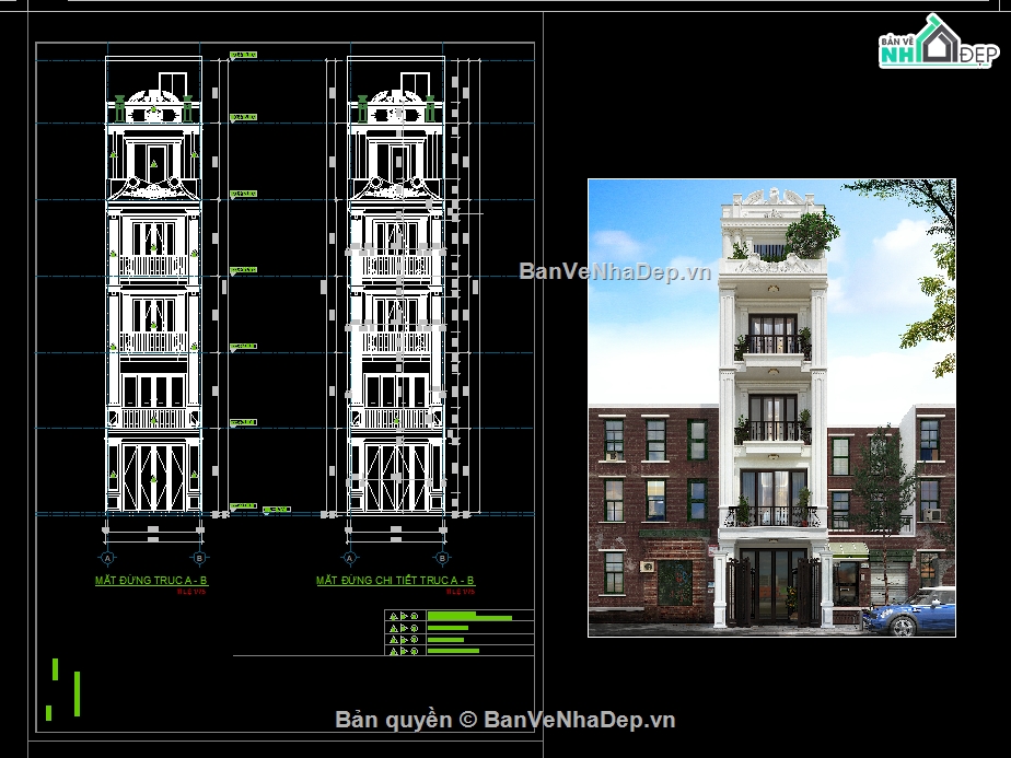 nhà phố 5 tầng,bản vẽ nhà phố,thang máy