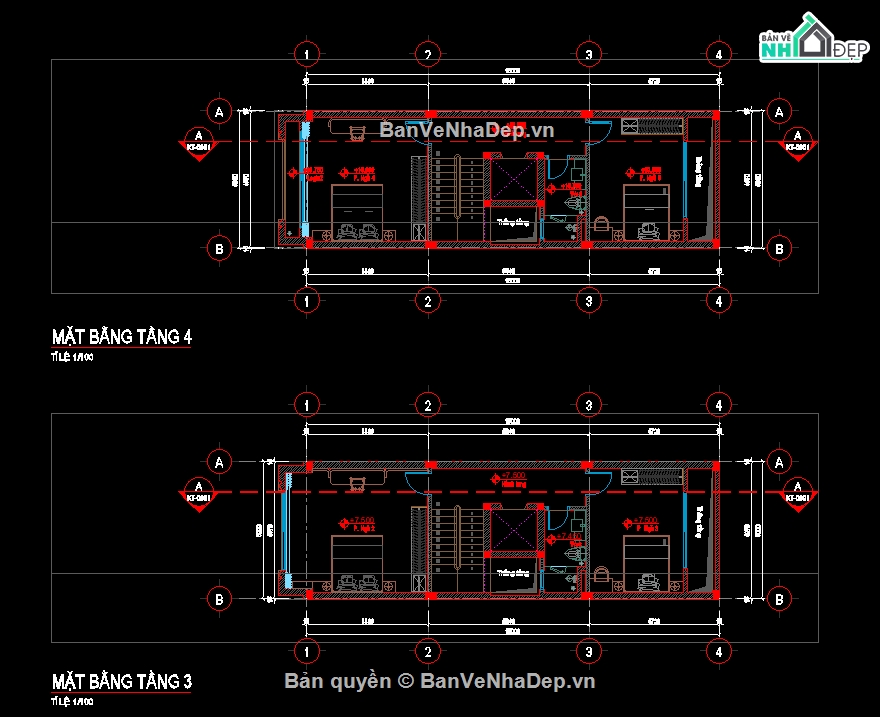 Bản vẽ nhà phố,nhà 5 tầng,nhà phố kích thước 5x15m