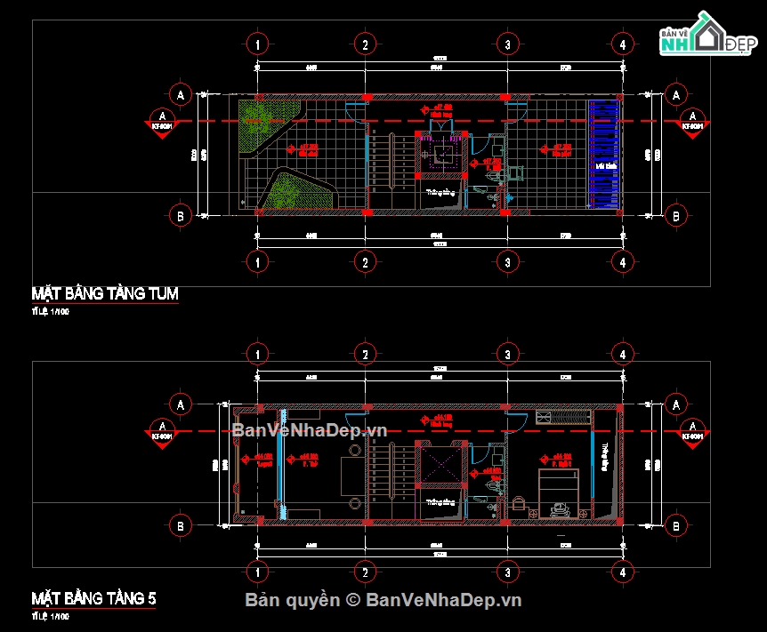 Bản vẽ nhà phố,nhà 5 tầng,nhà phố kích thước 5x15m