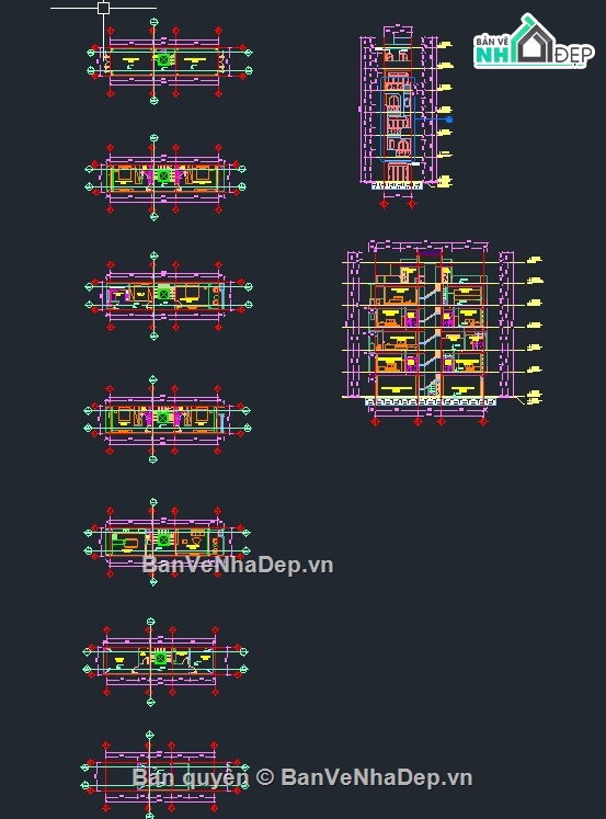 Bản vẽ nhà phố 6 tầng,nhà phố 6 tầng,file cad nhà phố 6 tầng