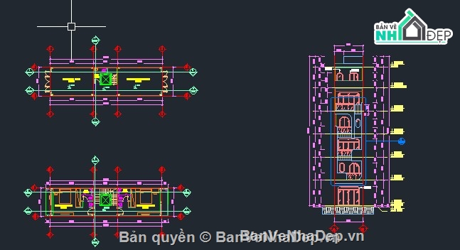 Bản vẽ nhà phố 6 tầng,nhà phố 6 tầng,file cad nhà phố 6 tầng