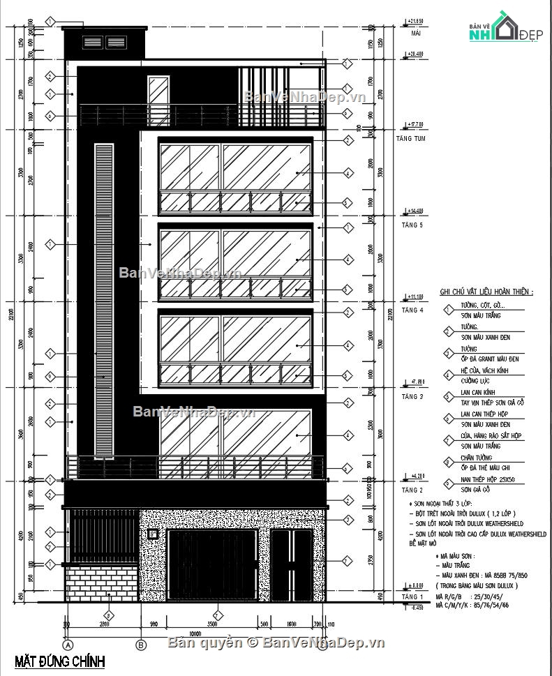 Bản vẽ nhà phố 6 tầng,Bản vẽ nhà phố đẹp,Bản vẽ nhà nền đôi