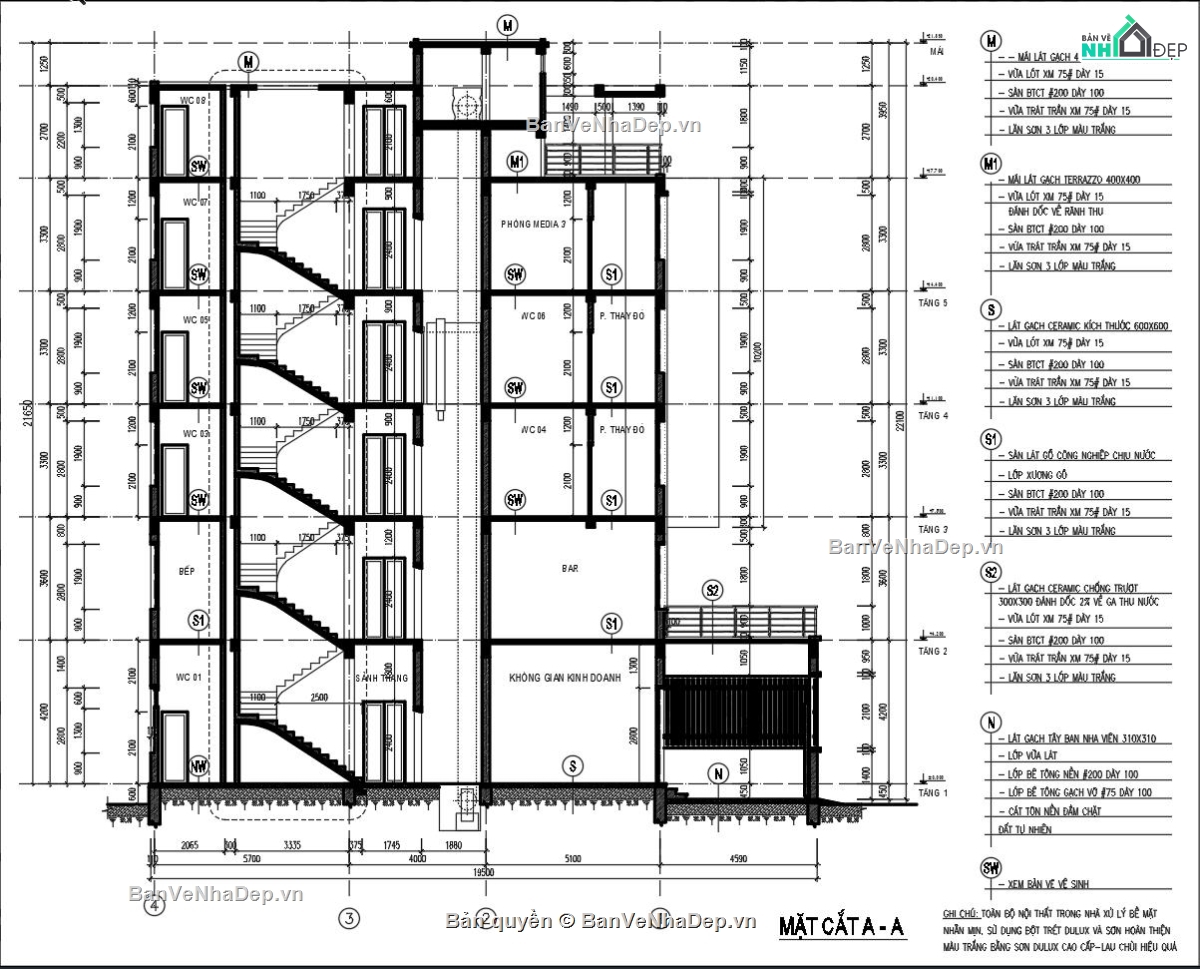 Bản vẽ nhà phố 6 tầng,Bản vẽ nhà phố đẹp,Bản vẽ nhà nền đôi