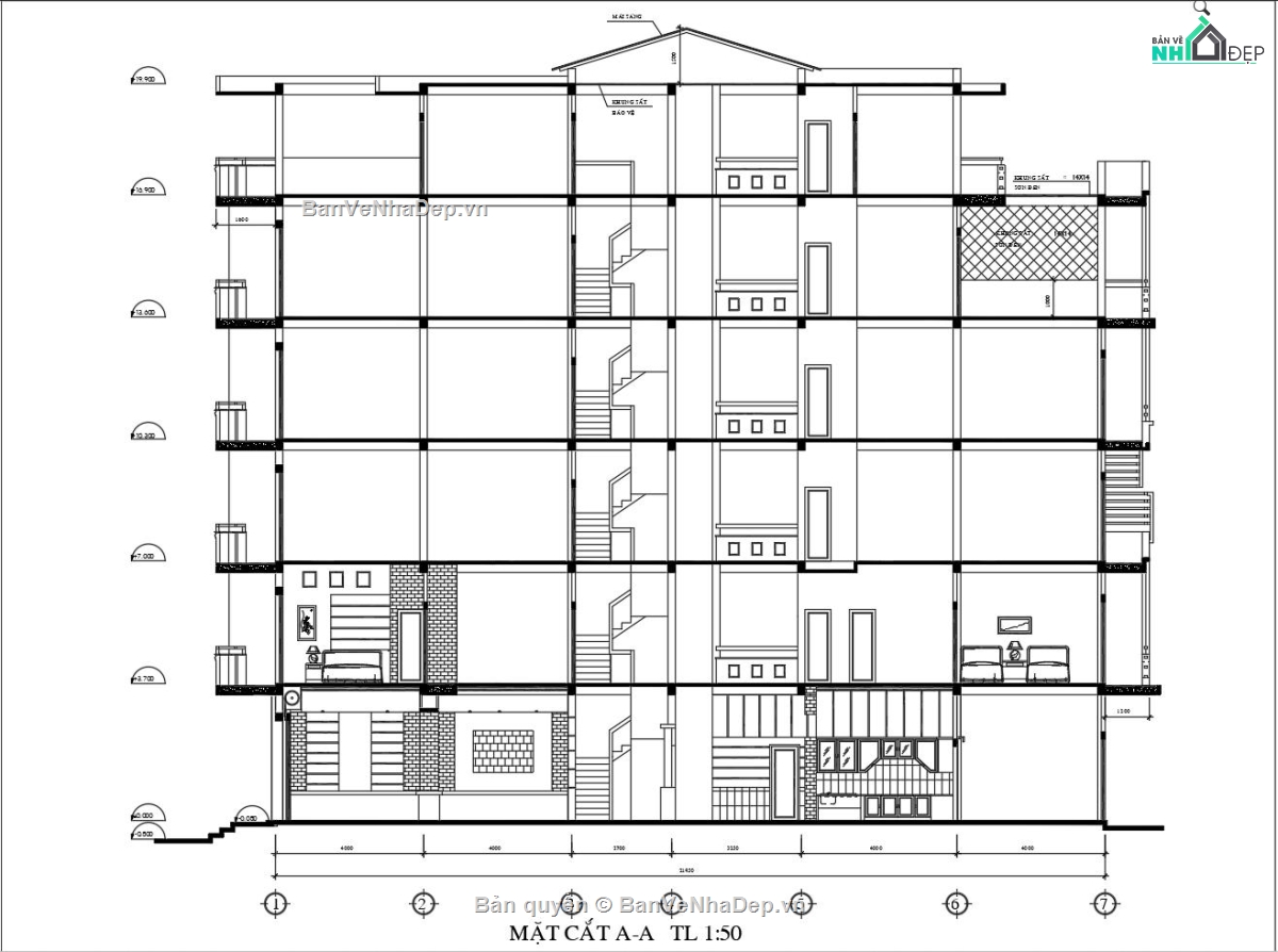 Bản vẽ nhà phố đẹp,Bản vẽ nhà phố 6 tầng,Bản vẽ nhà phố hiện đại