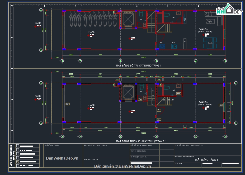 Nhà phố 4 tầng,Bản vẽ thi công,căn hộ