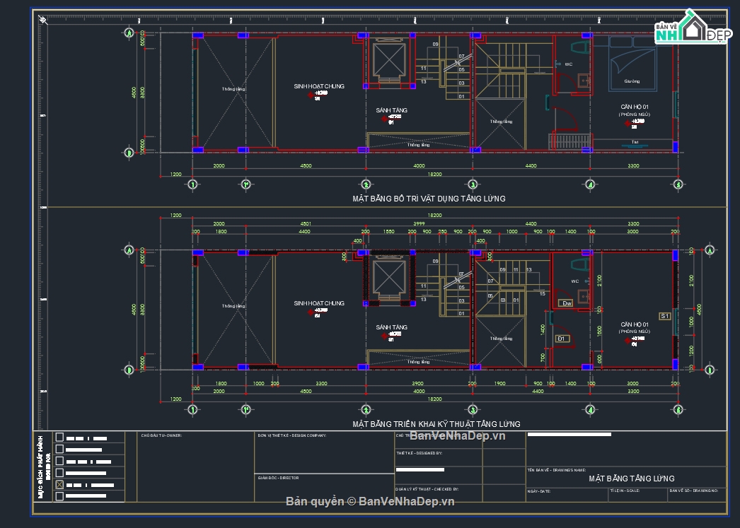Nhà phố 4 tầng,Bản vẽ thi công,căn hộ