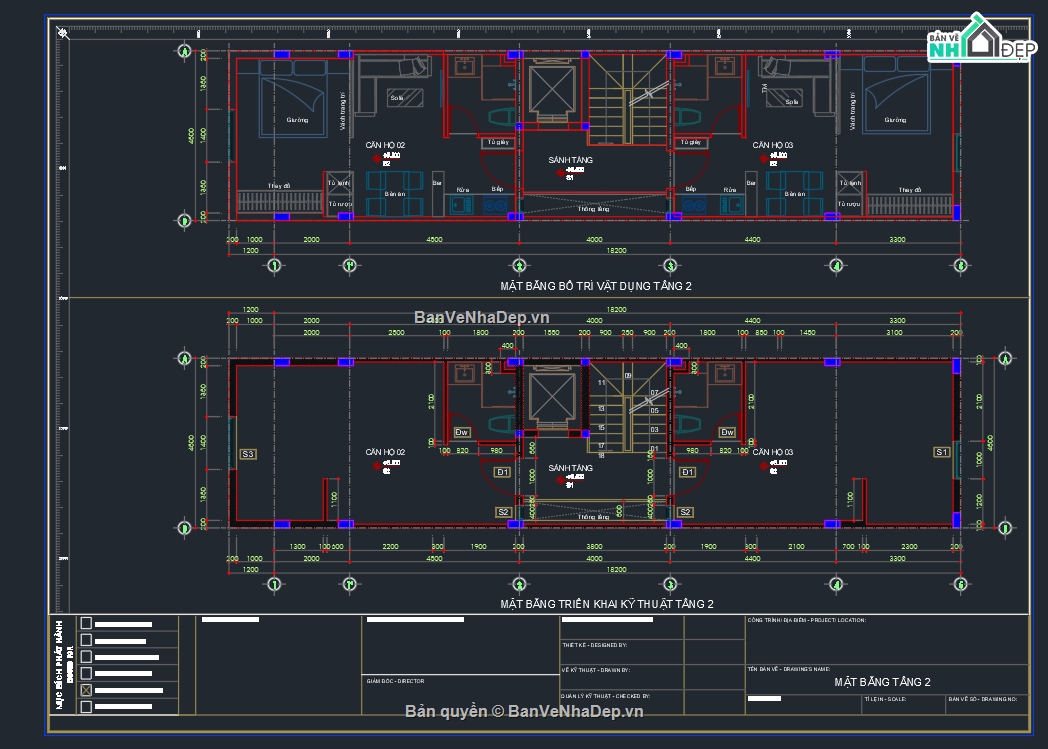 Nhà phố 4 tầng,Bản vẽ thi công,căn hộ