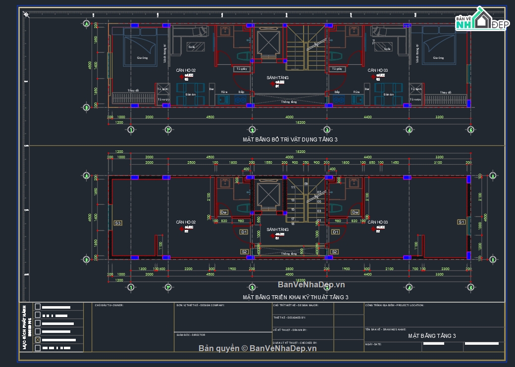 Nhà phố 4 tầng,Bản vẽ thi công,căn hộ