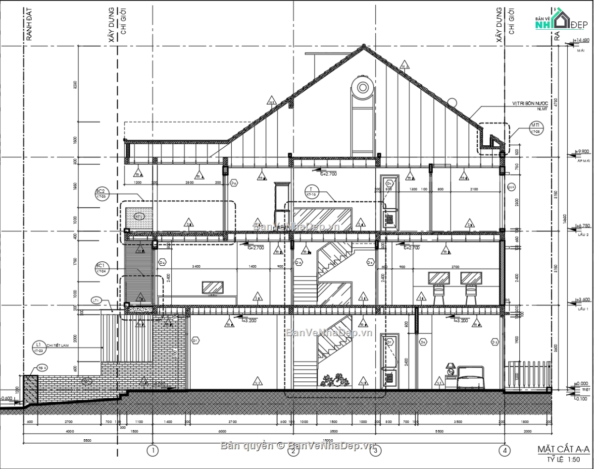 Bản vẽ nhà phố đẹp,Bản vẽ nhà phố mái thái đẹp,Bản vẽ nhà phố 3 tầng