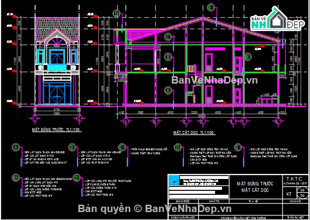 nhà phố mái thái đẹp,Bản vẽ nhà phố,Bản vẽ nhà phố 2 tầng