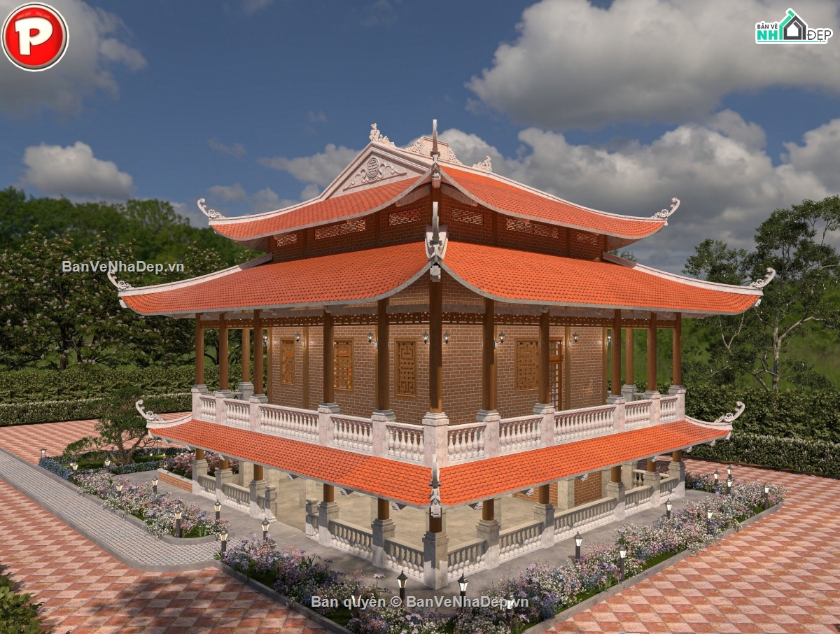 Bản vẽ nhà thờ họ,Bản vẽ nhà thờ họ đẹp,Bản vẽ nhà thờ họ 2 tầng