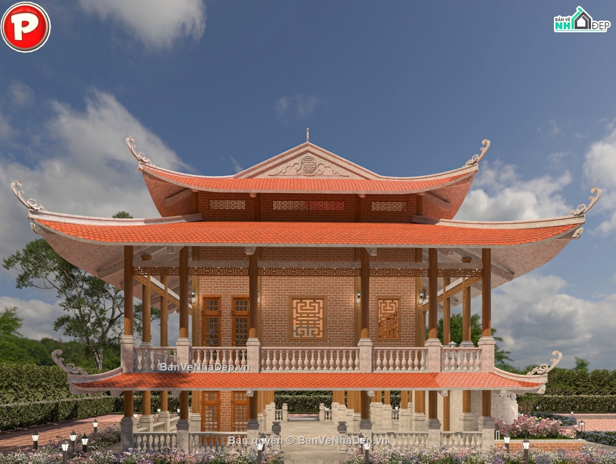 Bản vẽ nhà thờ họ,Bản vẽ nhà thờ họ đẹp,Bản vẽ nhà thờ họ 2 tầng