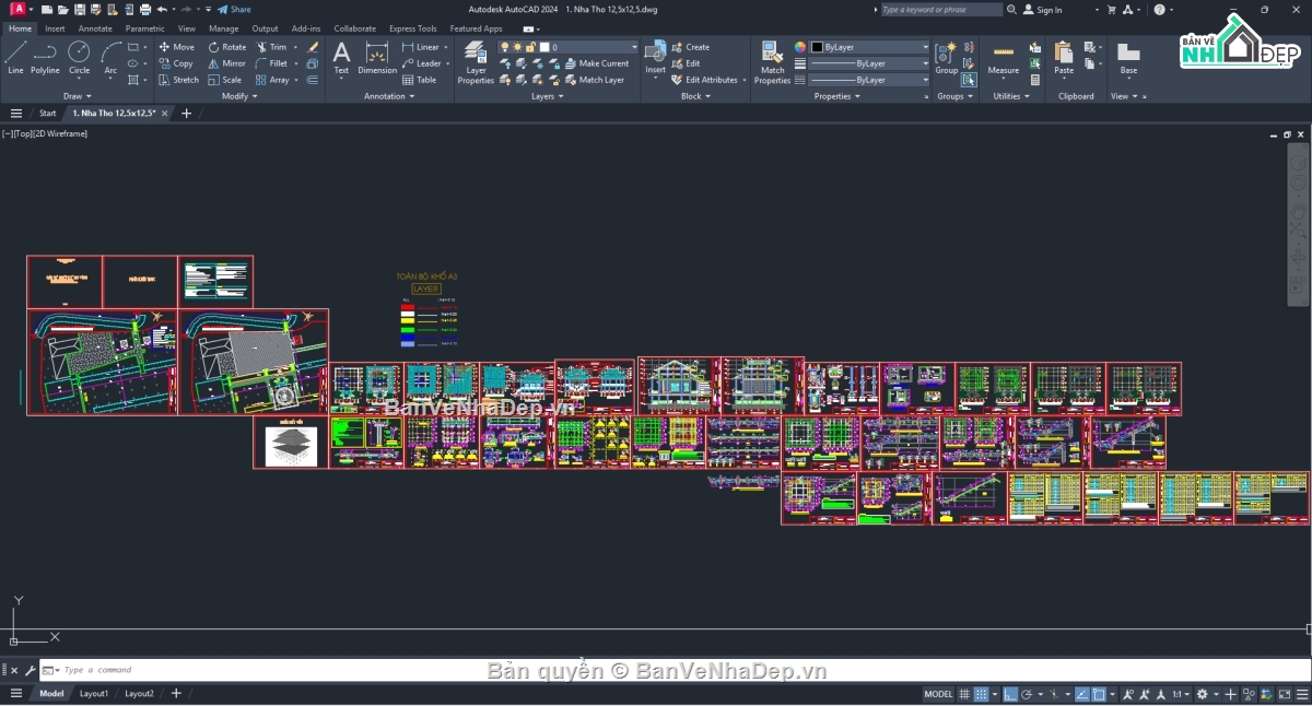 Bản vẽ nhà thờ họ,Bản vẽ nhà thờ họ đẹp,Bản vẽ nhà thờ họ 2 tầng