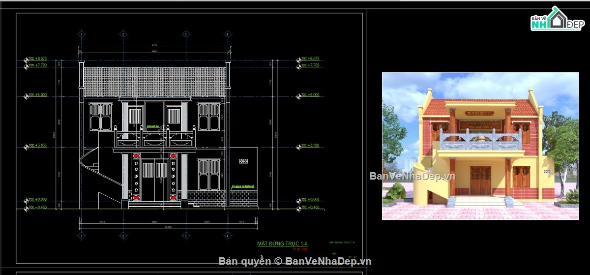 Bản vẽ nhà thờ họ,nhà thờ 2 tầng,nhà thờ