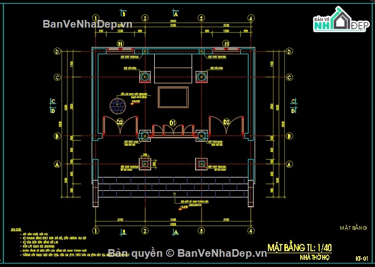 8 bản vẽ Autocad nhà thờ họ mới nhất