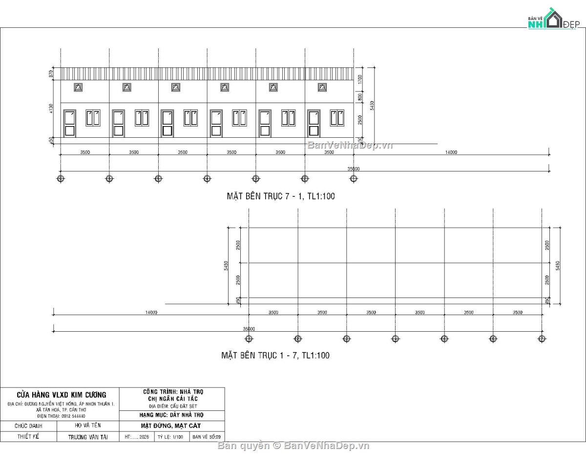 nhà trọ file cad,file cad nhà trọ,bản vẽ nhà trọ