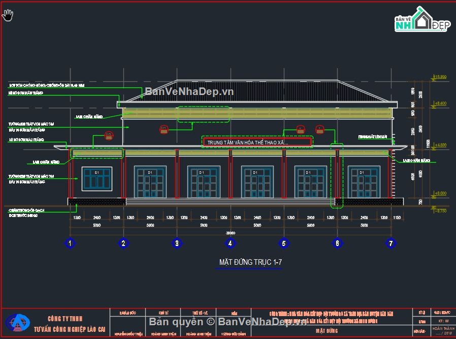 7 bản vẽ Autocad nhà văn hóa thiết kế mới