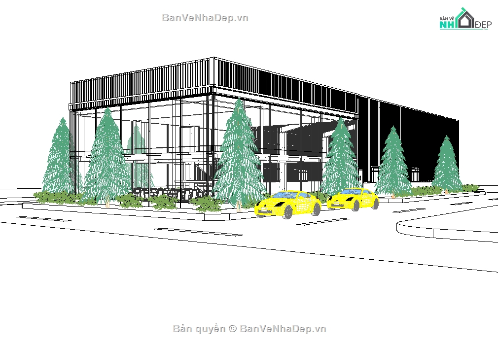 văn phòng,xưởng kết hợp văn phòng,revit văn phòng