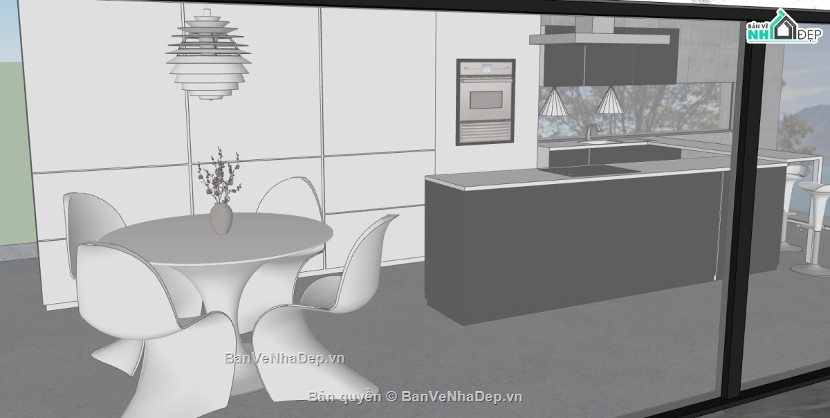 nội thất khách bếp sketchup,Thiết kế nội thất phòng bếp,nội thất khách bếp hiện đại