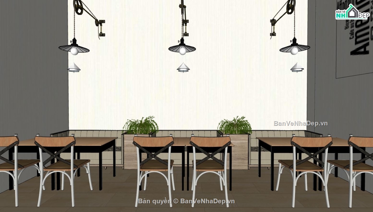 nội thất quán coffe,sketchup coffee,quán cà phê sketchup