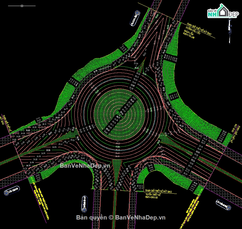 bản vẽ nút giao vòng xuyến,Nút giao vòng xuyến,Nút giao cùng mức,đồng mức nút giao,San nền nút giao