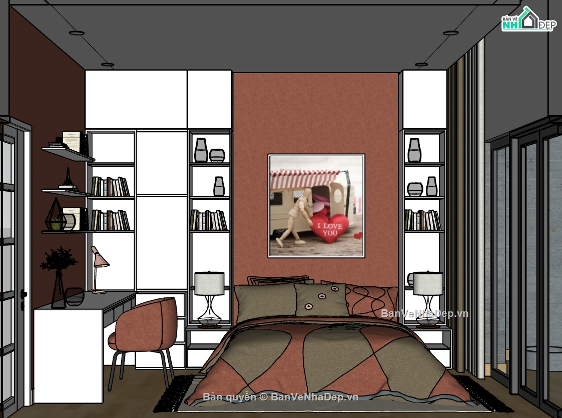 thiết kế phòng ngủ sketchup,phòng ngủ dựng trên sketchup,file sketchup phòng ngủ