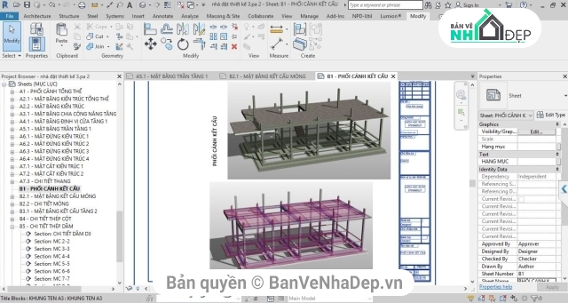 Revit mái thái 1 tầng,thiết kế biệt thự 1 tầng revit,full bản vẽ revit 7.5x17.5m,nhà 1 tầng 7.5x17.5m,mẫu revit biệt thự 1 tầng