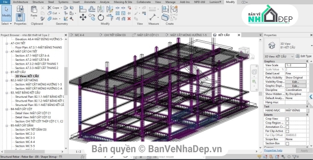 Revit mái thái 1 tầng,thiết kế biệt thự 1 tầng revit,full bản vẽ revit 7.5x17.5m,nhà 1 tầng 7.5x17.5m,mẫu revit biệt thự 1 tầng