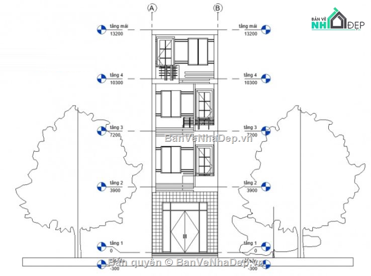 Bản vẽ nhà phố,thiết kế nhà 4 tầng,kiến trúc nhà phố